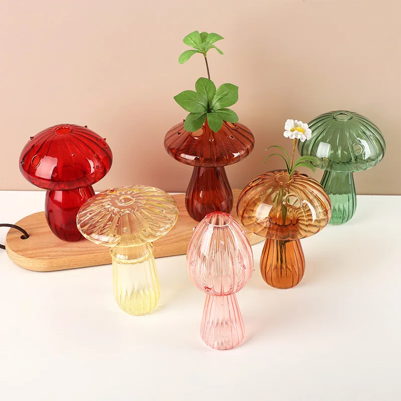 Mini Mushroom Glass Vase Hydroponic Aromatherapy Bottle Hydroponic Flower Plant Decoration Home Nordic Vase Table Creative Vase