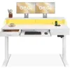 Electric Standing Desk with Drawers & Keyboard Tray, 55 Inch Height Adjustable Desk with Power Outlets & LED Lights, Sit Stand T 1