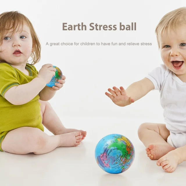 2Pcs Mini Earth Stress Balls Toy Finger Exercise PU Globe Squeezable Balls Educational Foam Sport Ball Decompression Gift 3