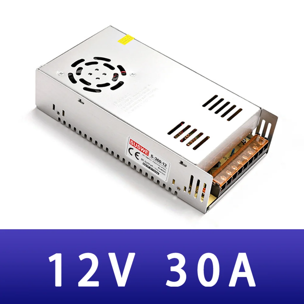 

DC 12V 30A Switching Power Supply 360W 30000mA 110V-220V DC Transformer Power for LED Strip Switch Driver