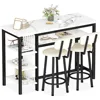 3-Piece Bar Table and Chairs Set, Modern White Faux Marble Table with 2 PU Cushion Bar Stools, Kitchen Counter 5