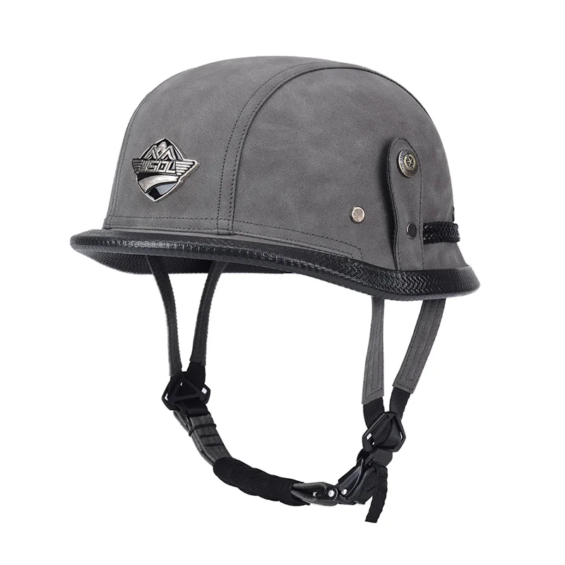 thumbnail image 1 of Casco de moto de cuero sintético alemán para hombre y mujer, casco vintage, casco clásico para montar en patinete eléctrico, cascos de media cara para las cuatro estaciones, 1 of 5
