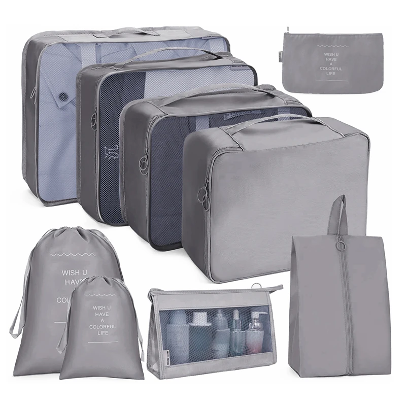 

9 pieces Set Portable Luggage Organizer Clothes Shoe Tidy Pouch Travel Organizer Storage Bags Suitcase Packing Set Storage Cases
