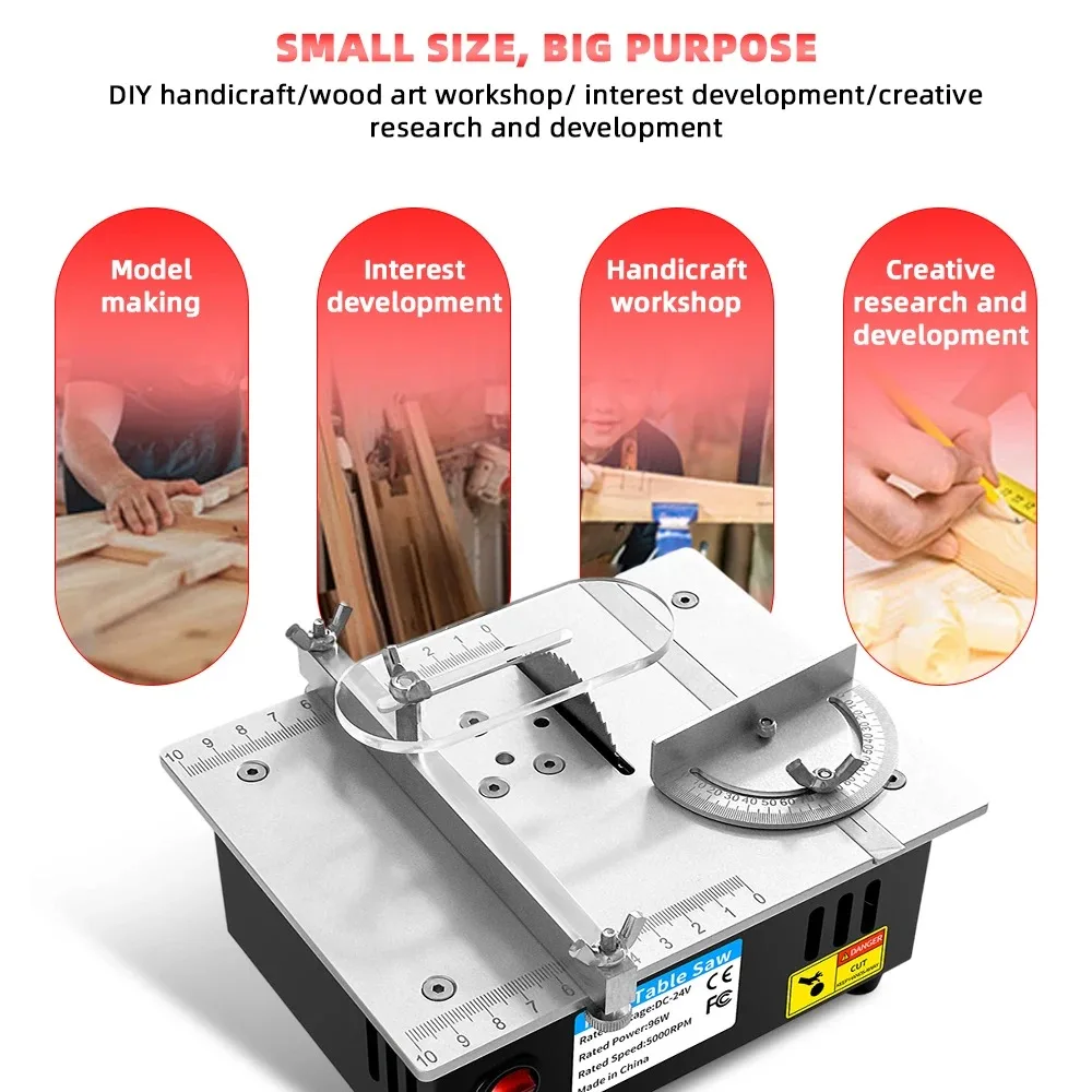Adjustable Mini Multifunctional Table Saw Electric Desktop Household DIY Cutting Tool Woodworking Bench Lathe Cutter Machine 96W table saw