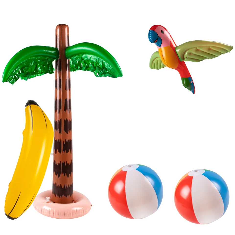 LATERN 11 Pezzi Gonfiabile Palma Gonfiabile Giocattoli dei Palloni da Spiaggia della Banana del Delfino del Pappagallo dei Fenicotteri per Hawaii Party Decor Luau Party Sfondo - con Pompa ad Aria