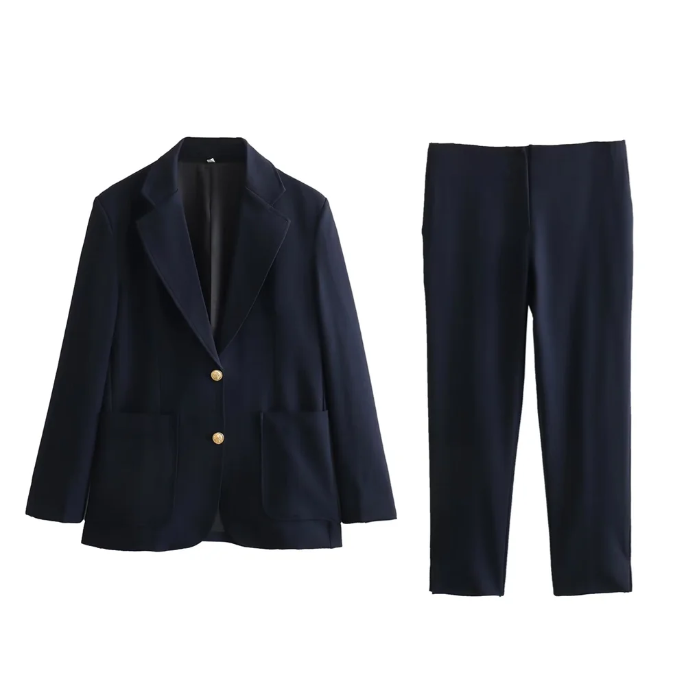 PB&ZA 2024 Spring New Women's Fashion and temperament Versatile and minimalist suit jacket+straight leg capris set