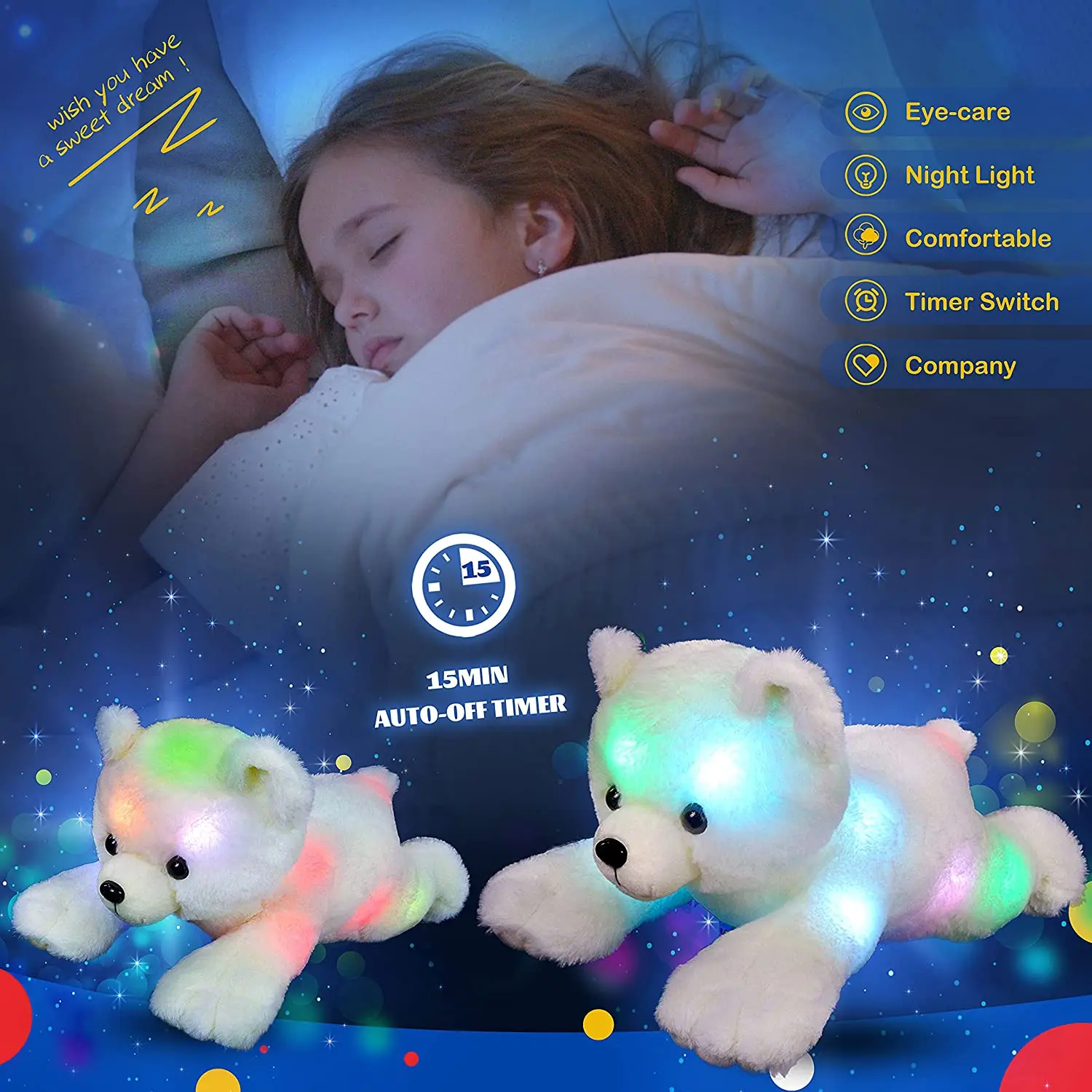 37cm Stuffed Polar Bear Plush Doll Animals LED Plush Toy Music Night Lights Glow Pillow White Bear Birthday Gift for Girls Kids plush toy