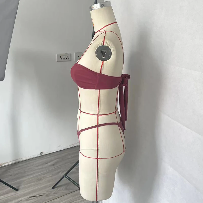 BEACHCICI Women Bikini Two Piece Summer Fashion Sexy Suspender Solid Chest Wrapping Lace Up Backless Slim Beach Holiday Swimsuit