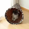 Plush Leopard Print Printed Cat Tunnel Soft and Foldable Cat Friendly Straight Through Three-way Channel Pet Cat Toy 3
