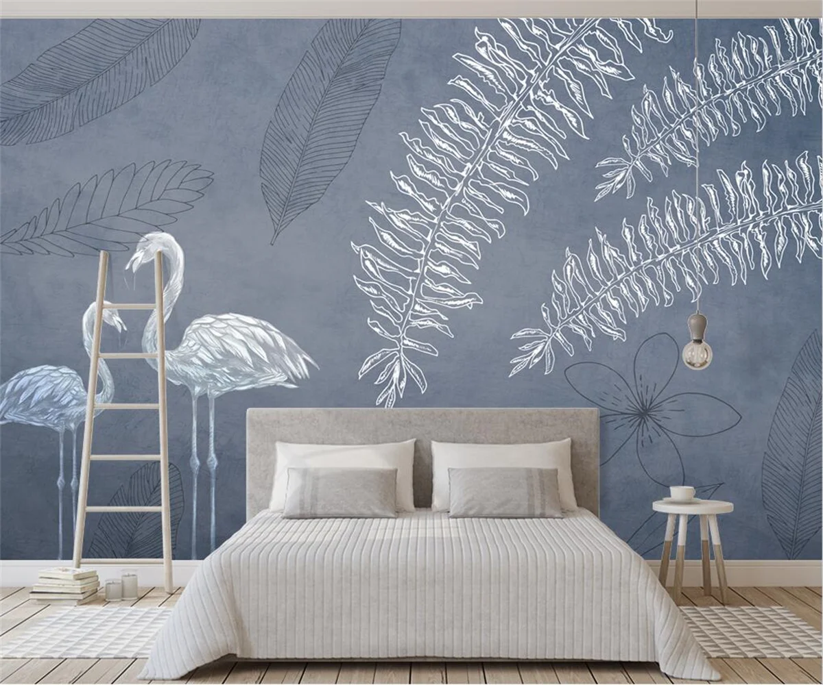 

Custom 3D Hand Painted Modern plant Flamingo Animal Wallpaper Living Room TV Bedroom Self-adhesive material mural