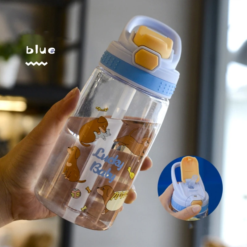 Cartoon Children'S Water Bottle With Straw Leakproof Press Button Easy Open Water Bottle Children'S Cups Kids Water Sippy Cup