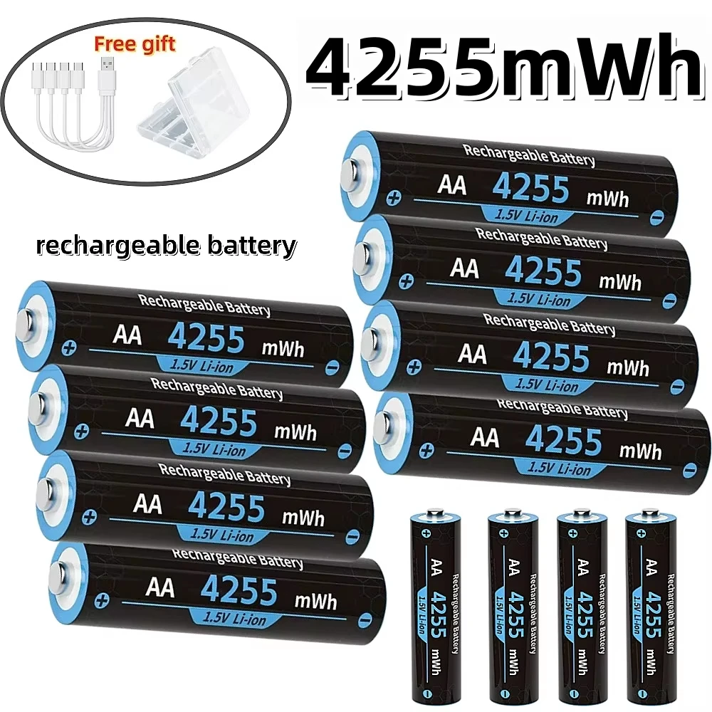 NEW 1.5V AA Rechargeable Battery 4255mWh Type-C USB Lithium Battery for Remote Control Toy Battery with Charging Box Cable 1