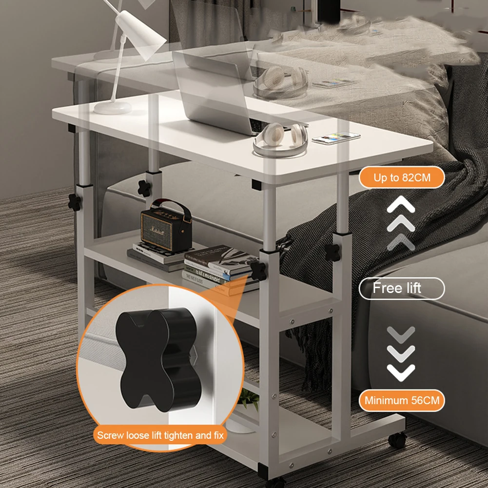 Wooden Height Adjustable Computer Desk with Rolling Wheels