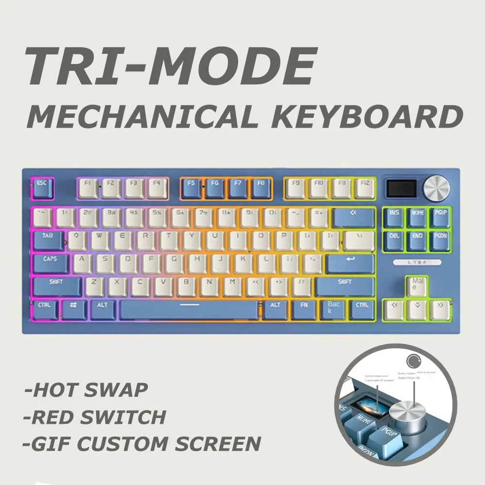 

RYRA Custom Screen Gamer Wireless RGB 84-key Mechanical Keyboard BT 2.4G Wired 3-Mode Bluetooth Keyboard Hot Swap For Pc Gamer