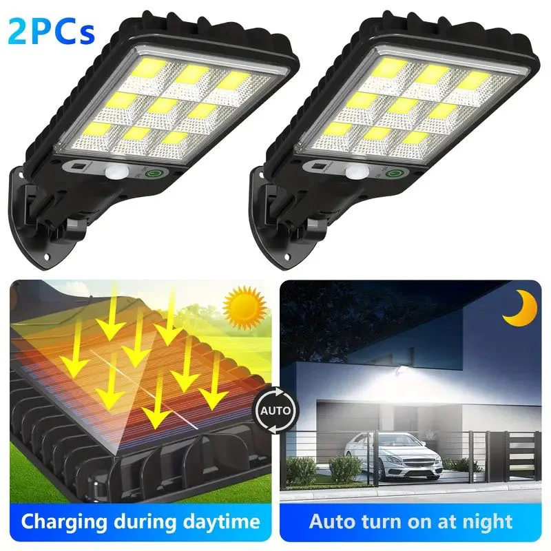 Solar-Powered Outdoor Motion Sensor Street and Wall Light - Waterproof Security Lighting for Sidewalks, Courtyards, Garages, and Corridors