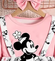Une seule robe d'automne ludique et mignonne rose à col rond avec motifs imprimés 3