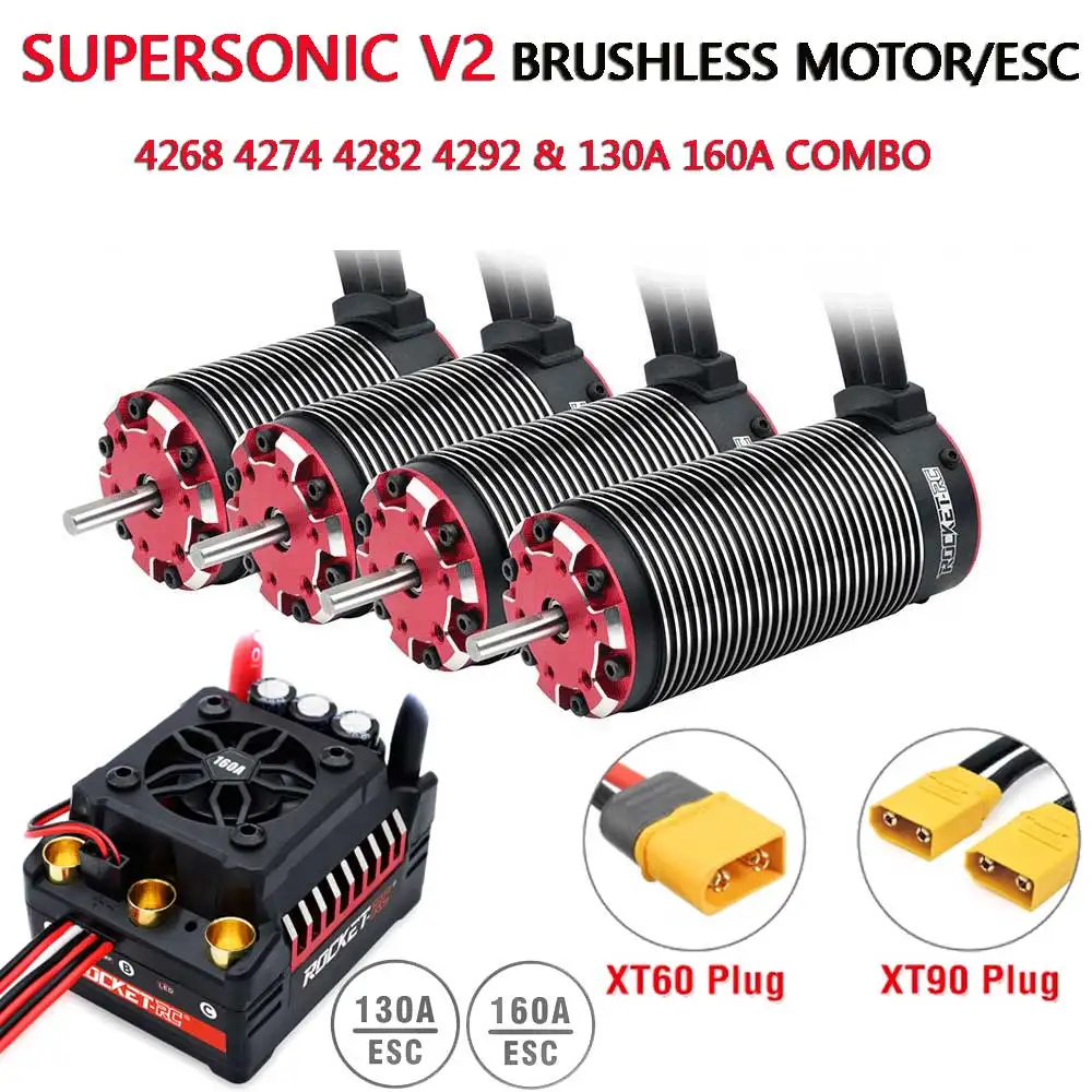 ROCKET RC Supersonic V2 4268 4274 4282 4292 Brushless Motor Temp/Sensor port and 130A 160A ESC Combo for 1/8 1/7 RC Car RC Parts 1