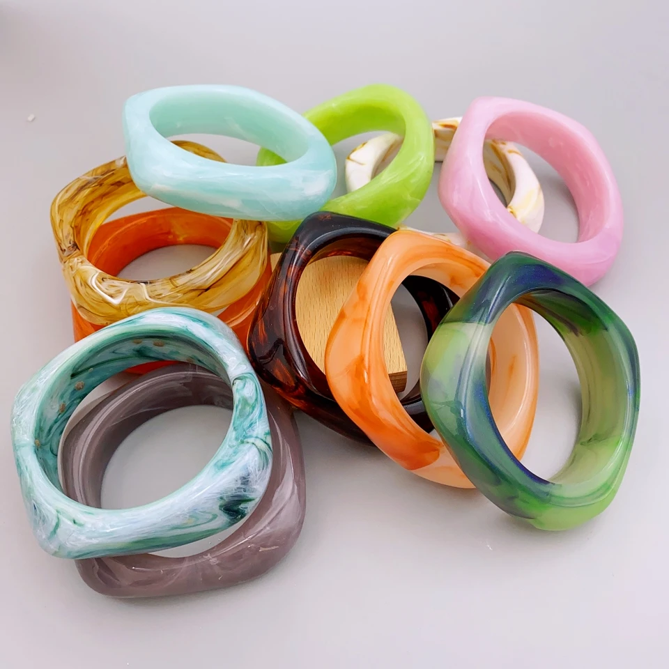 Bracciale Grosso Donna In Acrilico - Resina Geometrica, Largo, Stile Boho Vintage - Gioiello Dichiarazione