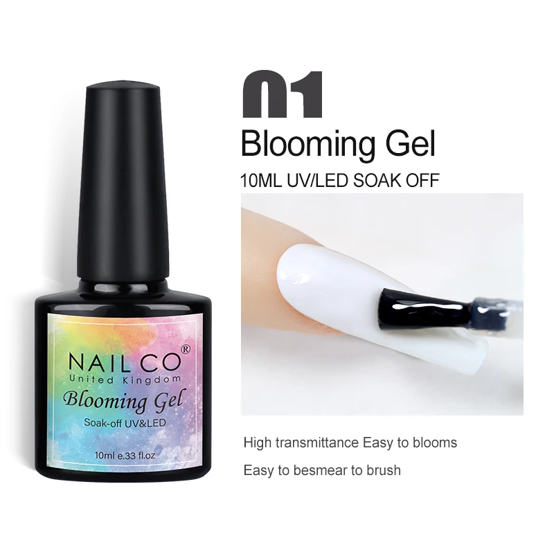 NAILCO 블루밍 젤, UV 플라워 수채화 젤, 광택제 바니시, 블라썸 네일 아트, 투명 매니큐어 효과, 네일 접착제, 10ml