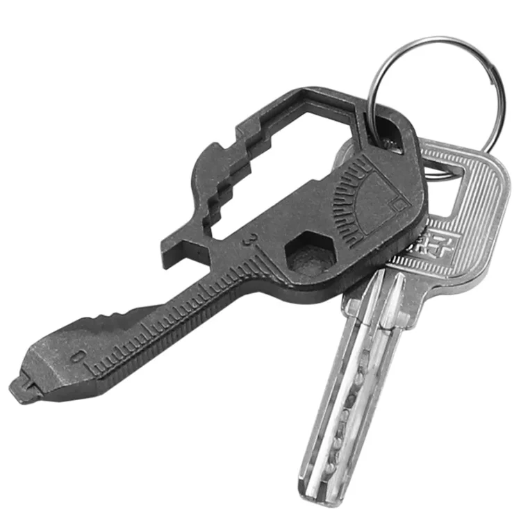 Mini Keychain Key Tool Metal Multifunctional Pendant Wrench Key With Gear Clips Measuring