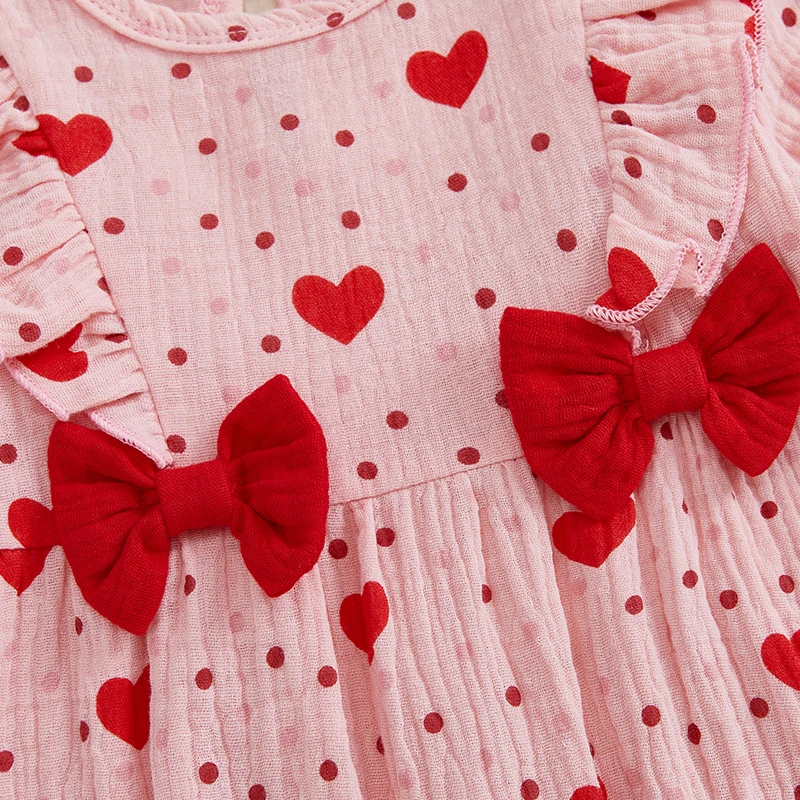 Toddler Girl Valentine’s Day Dress Long Sleeve Heart Print Ruffle Tutu Skirt with Headband Set Infant Outfits Love Theme