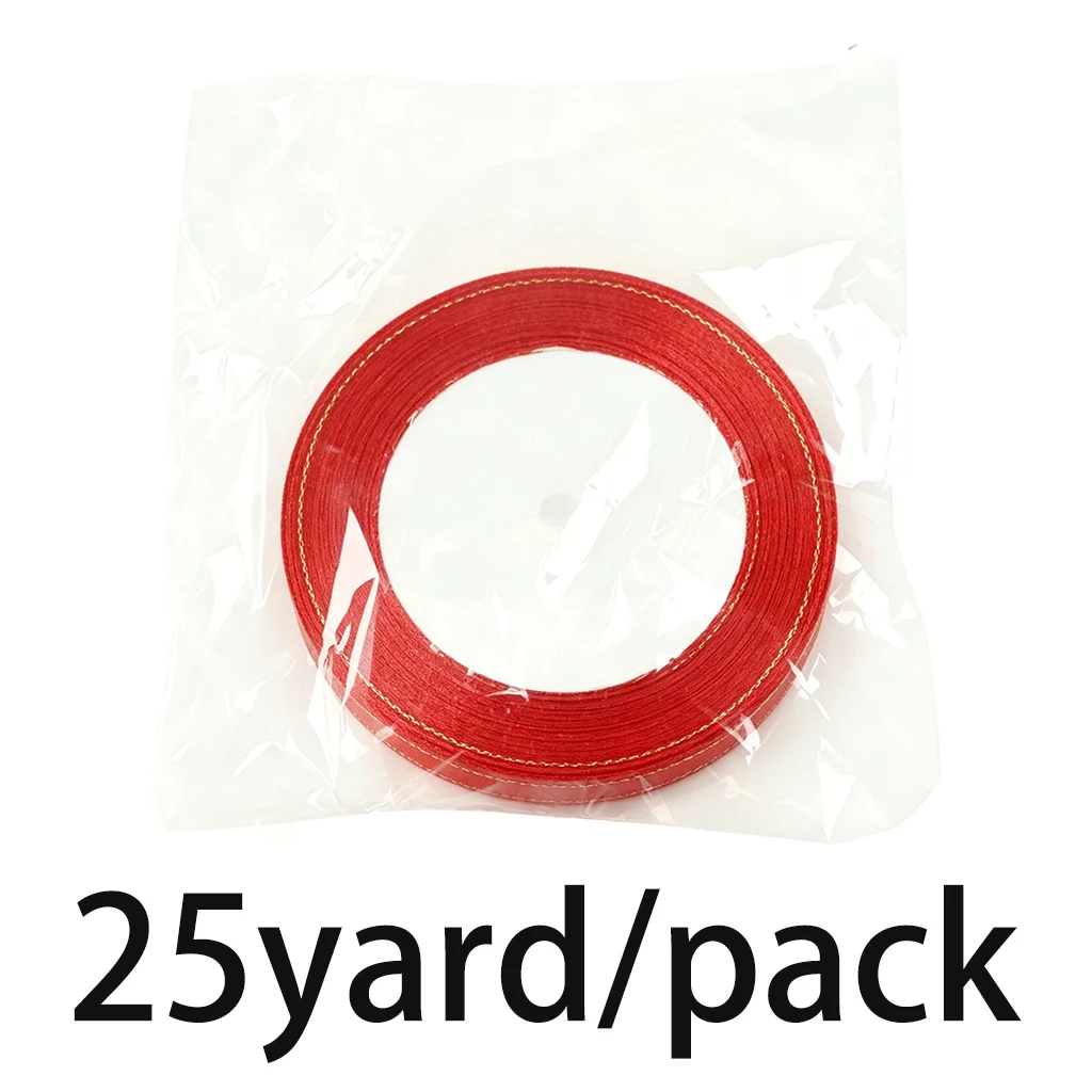 25 Yards of 3/8'' Satin Ribbon with Pink and Gold Edges - High-Quality Gift Packaging Ribbon Wholesale