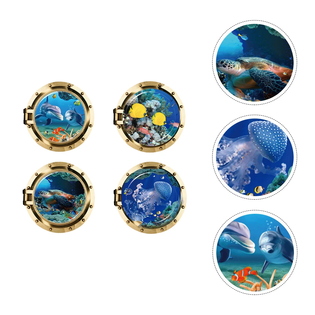 

4 Pcs Underwater World Animals Wall Animalsation Sea Scenery Animals Background Decal Three-dimensional Decals Living Room