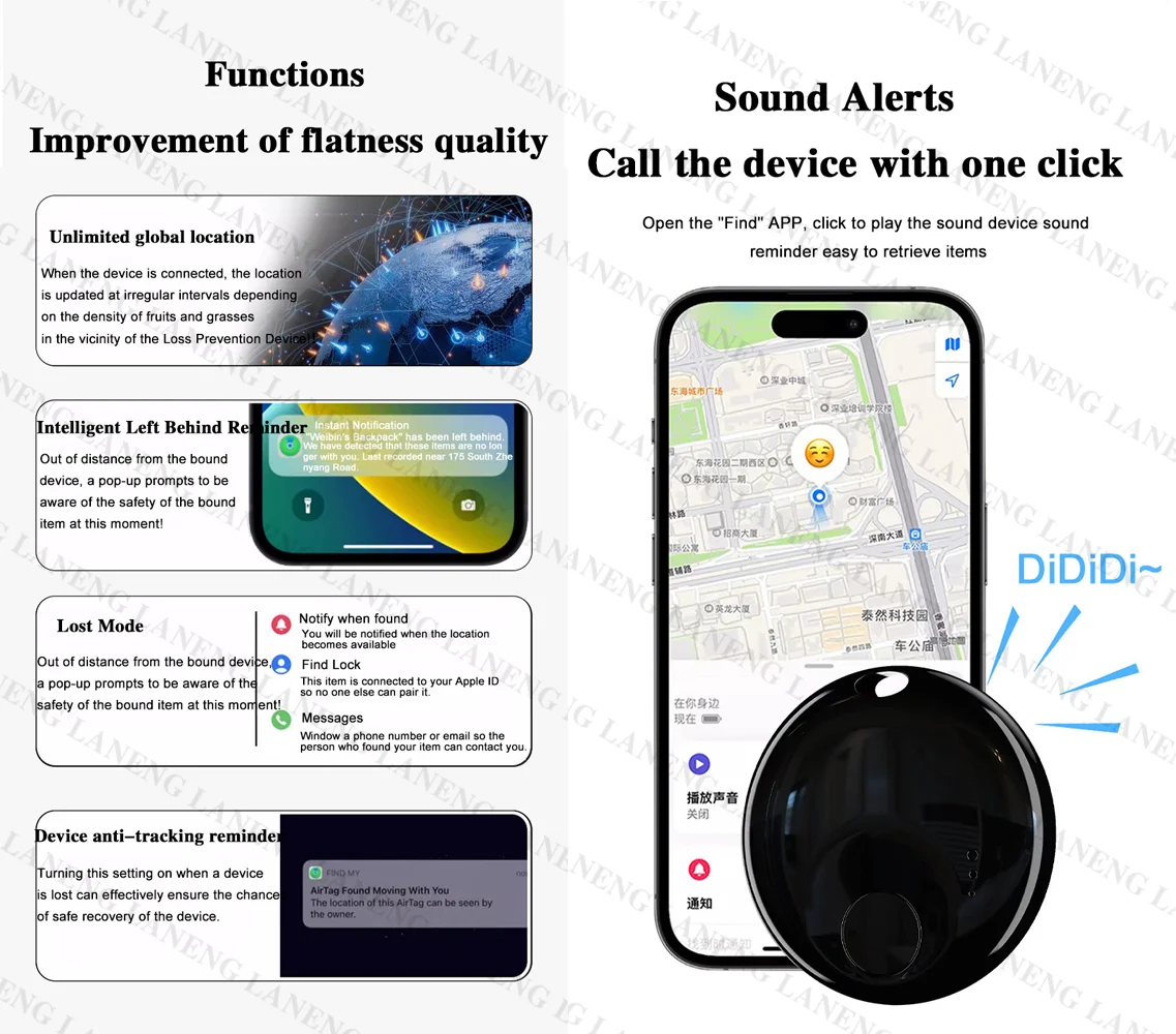 Wireless GPS Smart Tracker Work with Apple Find My APP NTag Anti Lost Reminder Device MFI Rated Locator Car Key Pet Kids Finder