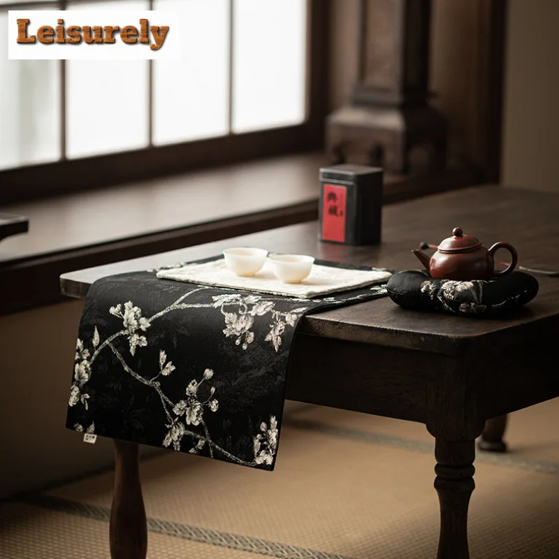3pc/set Plum Blossom Embroidery Brocade Tea Table Mats Vintage Drink Coaster Dinner Table Cloth Mat Tea Items Supplies Craft