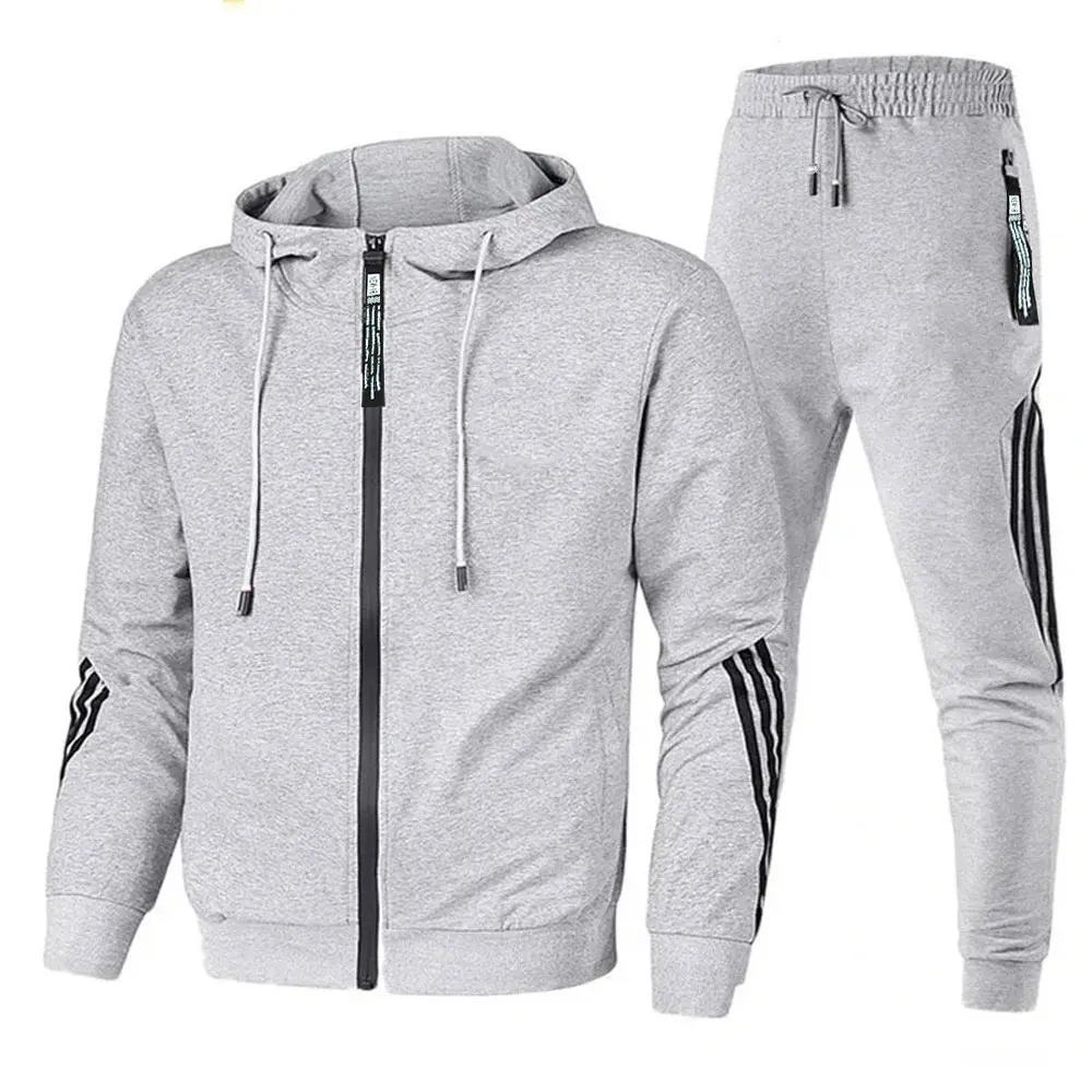 New men's hooded zippered sweater set, slim hooded zippered sweater set, fashionable casual Sportswear set. Fashion Pullover Set