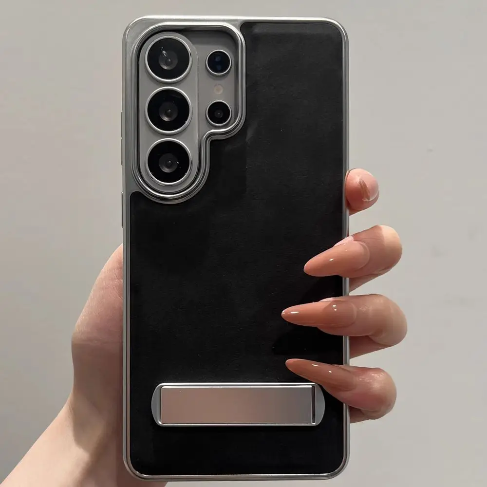 Ultra Plating Leather Foldable Metal Stand Shockproof Phone Case