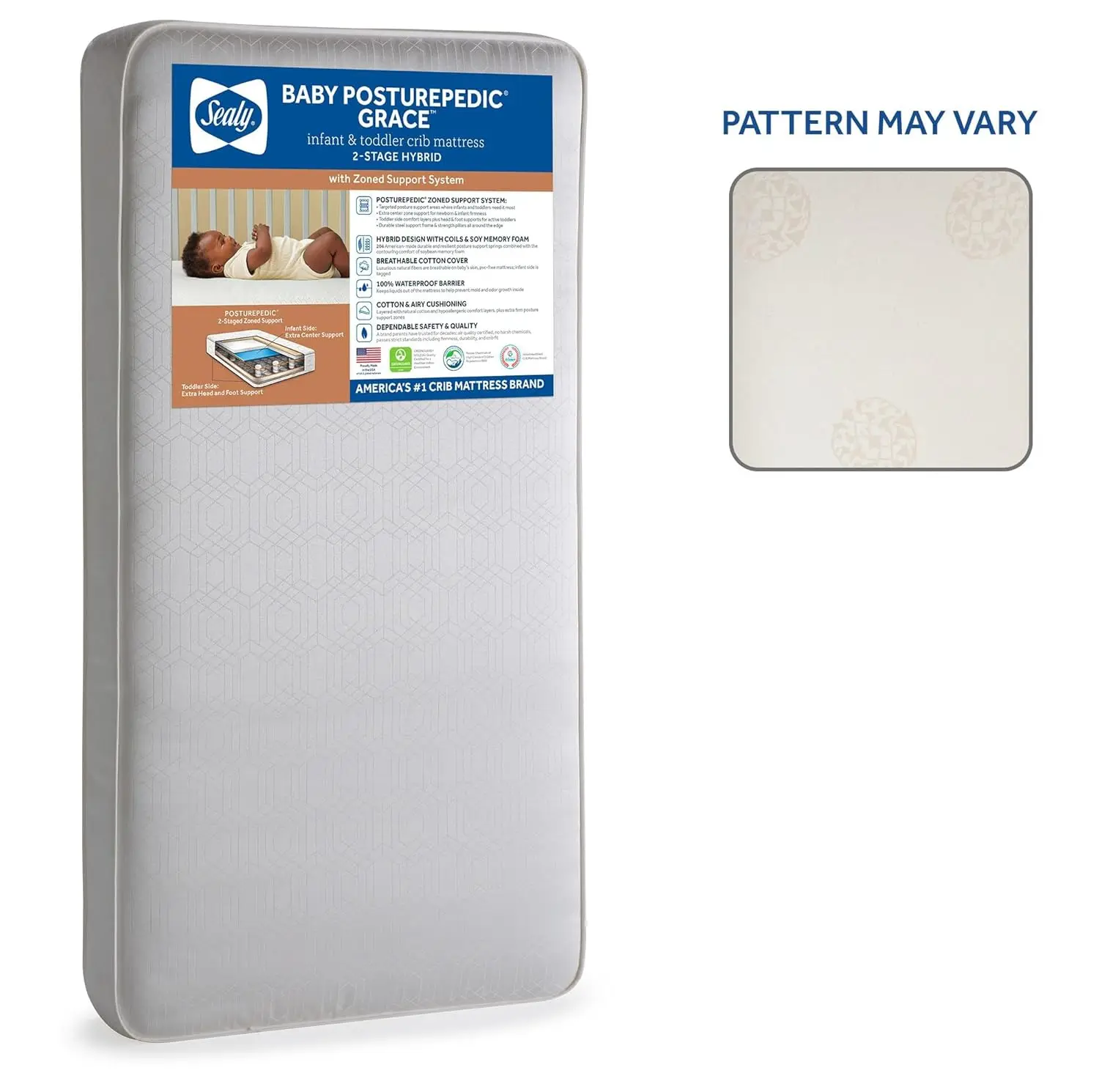 Grace Breathable Hypoallergenic 2-Stage Dual Firmness Waterproof Baby Crib Mattress & Toddler Bed Mattre