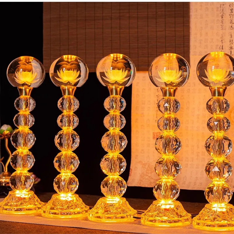 Temple Specific LED Seven Color Color Changing Crystal Lotus Lamp, Buddhist Light, Feng Shui, Home Decoration, Buddhist Supplies