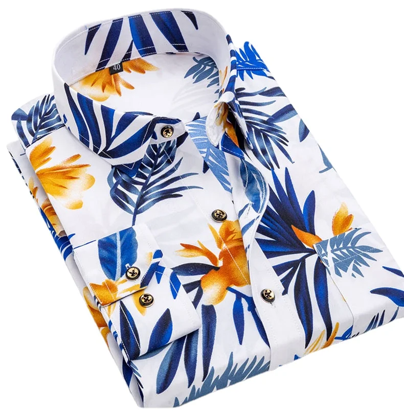 Quality Men's Printed Floral New Fashion Long Sleeve Shirt Soft Thin Spring Summer Standard Fit Holiday Button Casual Shirts