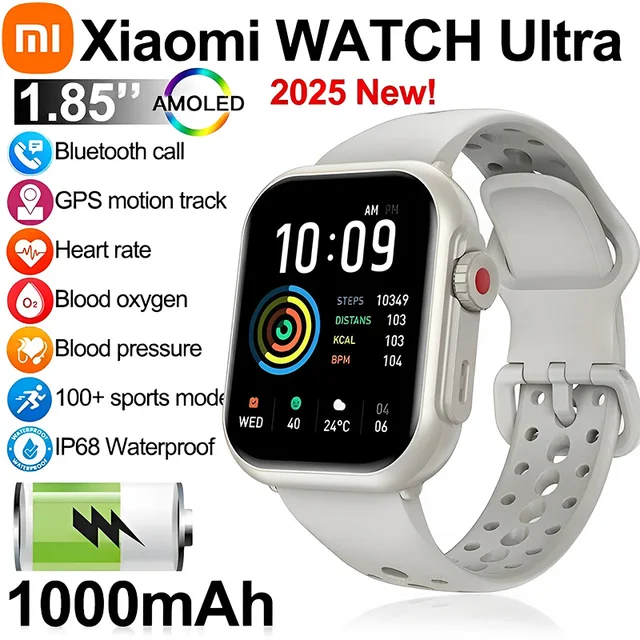 Xiaomi Smart Watch Men Women 1.85-Inch HD AMOLED Full Touch Screen IP68 Waterproof Bluetooth Call Smart Watch For IOS Android