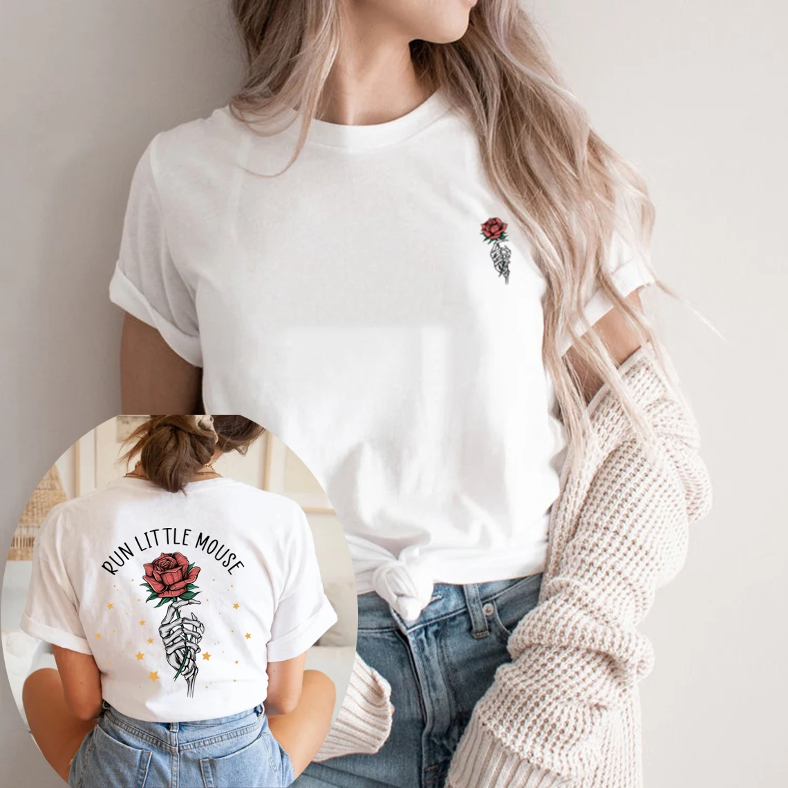 Run Little Mouse T-Shirt Haunting Adeline Tshirt Dark Romance Merch Women's Book Lover Gift Short Sleeve Rose Skeleton T Shirt 2