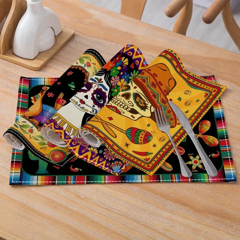 Linen Cinco De Mayo Placemats Mexican Table Mats Kitchen Accessories Cinco De Mayo Holiday Party Table Placemats Decorations