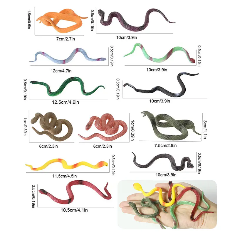 12 mini plastic rainforest snakes realistic colorful fake snake toys Halloween party decoration prank toys