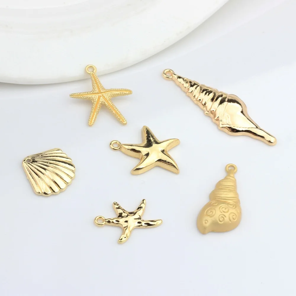

10PCS Cute Gilded Starfish Shell Accessories Charm for Women Girls DIY Jewelry Earrings Making Pendant Necklace Gifts