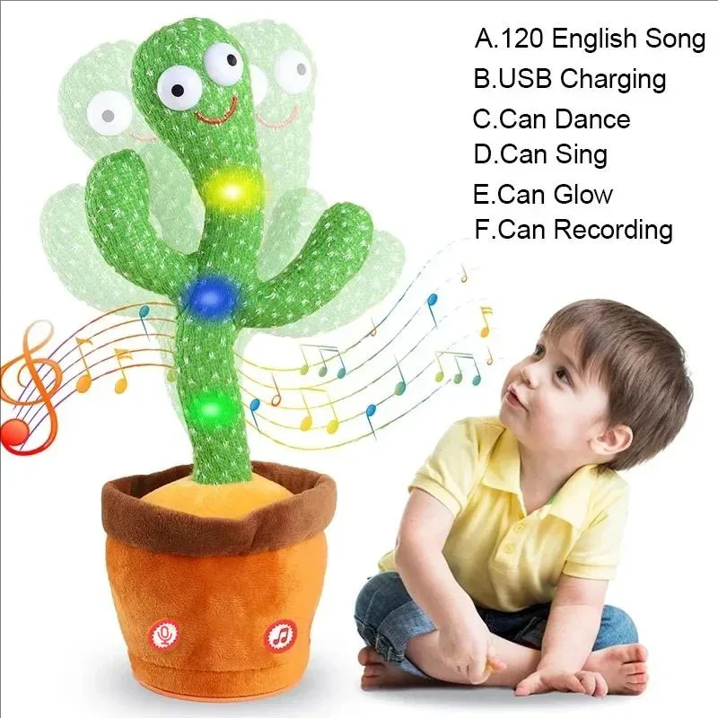 Dancing cactus toy Kids Dancing Talking Cactus Toys Interactive Talking Sunny Cactus Electronic Plush Toy Home Decoration for Kids Christmas Gifts