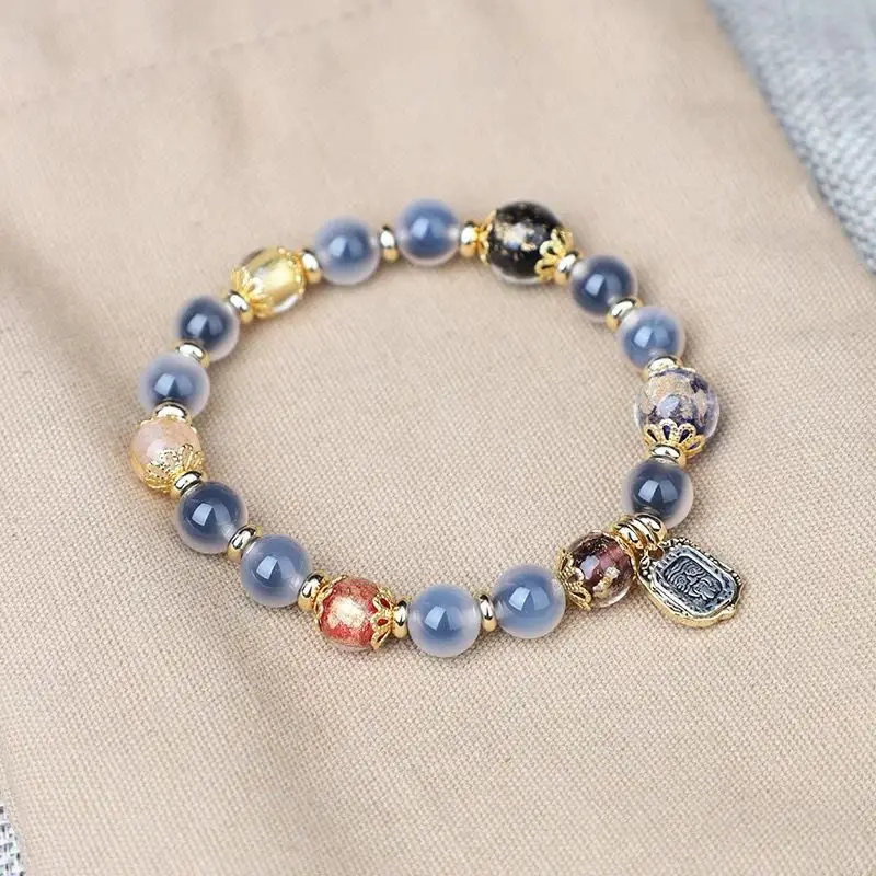 

UMQ Original Fragrant Gray Colored Glaze Bracelet Semi-Sugar Blue Sugar Heart Gold Foil Transfer Beads Custom Bracelet Ornament