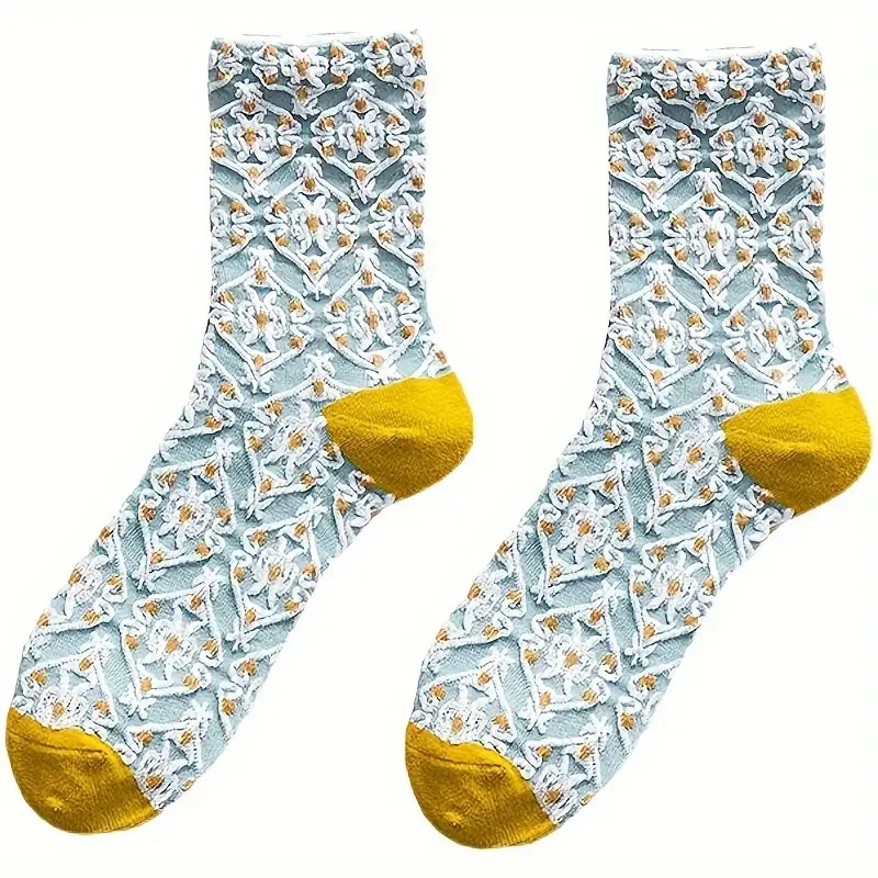 5 Paar dreidimensionale Retro-Reliefsocken, mittellange Damensocken, schlank und süß im Sommer, Waldstil und künstlerisch – Detail 5