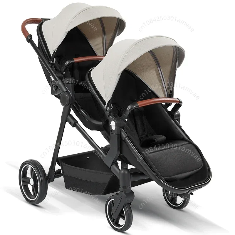 Lightweight Double Seat Stroller Foldable Twin Stroller Two-way Adjustable Carrycot High View Four-wheel Twin