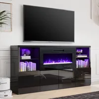 Fireplace TV Stand for TVs up to 75", Modern High Gloss Entertainment Center with 40" Fireplace, 4 Shelves & Storage Cabinets 1