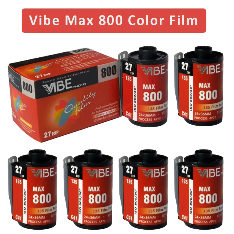5Roll/6Roll/10Roll VIBE Max 800 Color film ISO 800 135 Negative film 27EXP/Roll for VIBE 501F Camera（Expiration Date: May 2025）