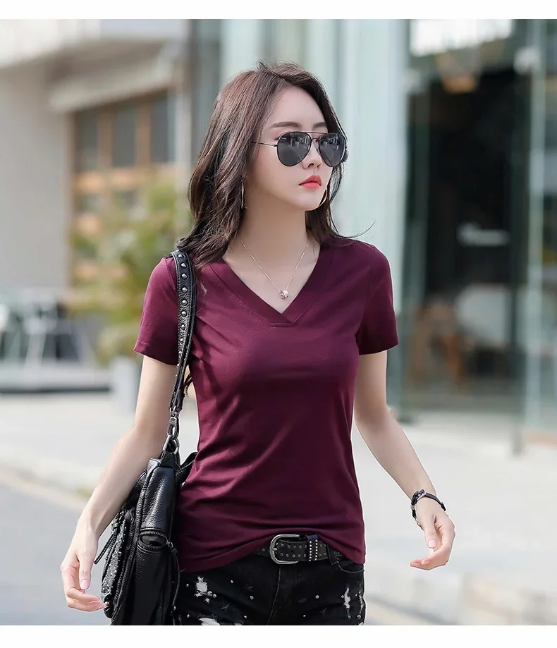 White V-neck Sleeved T-shirt for Women's Summer Wear 2024 New Korean Version Loose Half Sleeved T-shirt Short Upper Garment