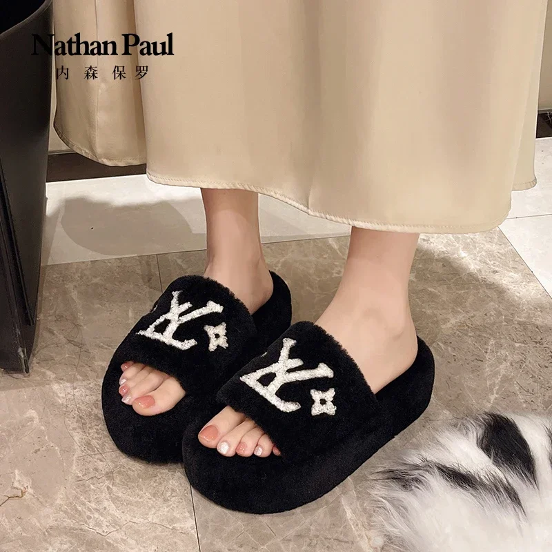 women's slippers solid color fluffy slippers women's winter fashion shoes thickened warm floor cotton women slippers