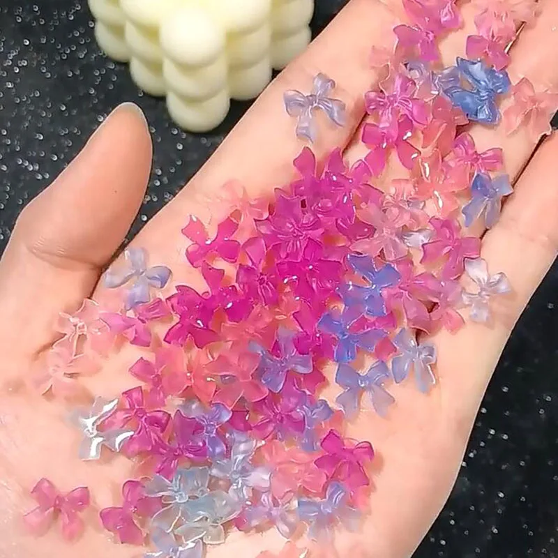 

100Pcs UV Sensitive Bowknot Nail Art Decoration 0.8cm Pink/Blue/Purple Color-Changed 3D Bow Nail Charms For DIY Manicure Bowknot