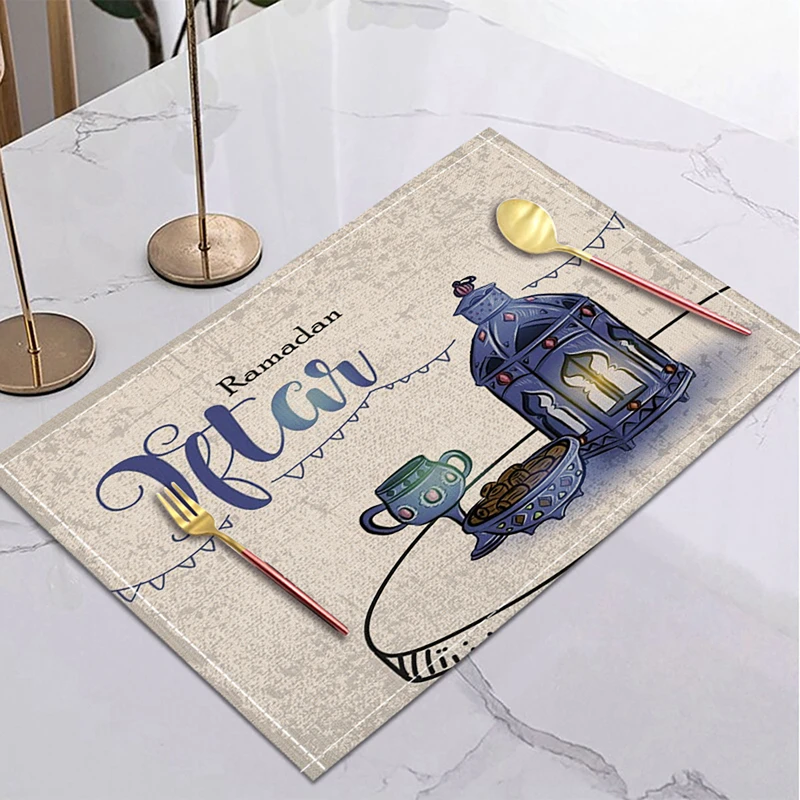 42x32cm Ramadan Linen Placemat Eid Mubarak Table Ornaments Muslim Islam Party Supplies 2024 Ramadan Kareem Home Decoration Gift