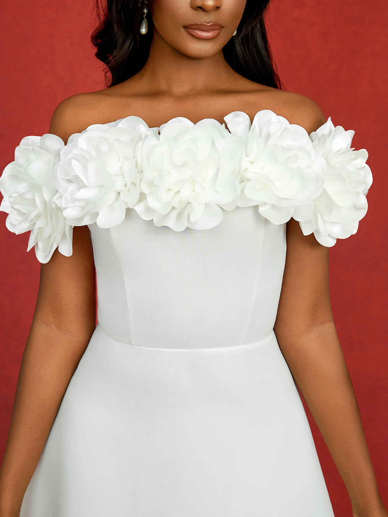 White Off Shoulder 3D Flower Embroidered Short A-Line Dresses Elegant Women  Party Dress - AliExpress 200000345